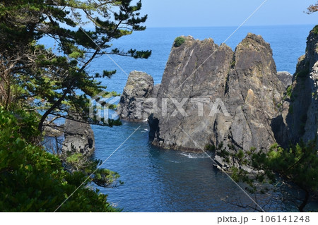 夏の碁石岬の千代島　岩手 106141248