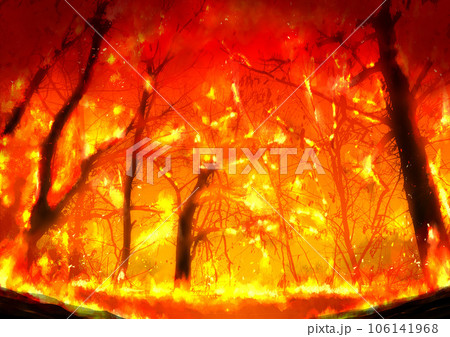 油絵 山火事