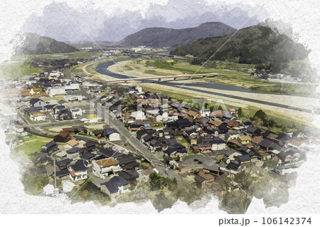水彩画風 河原城 鳥取市河原町市街地 鳥取県鳥取市 水彩画風 河原城 鳥取市河原町市街地 鳥取県鳥取市 106142374