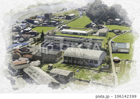 水彩画風 河原城 鳥取市立河原第一小学校 鳥取県鳥取市 水彩画風 河原城 鳥取市立河原第一小学校 鳥取県鳥取市 106142399