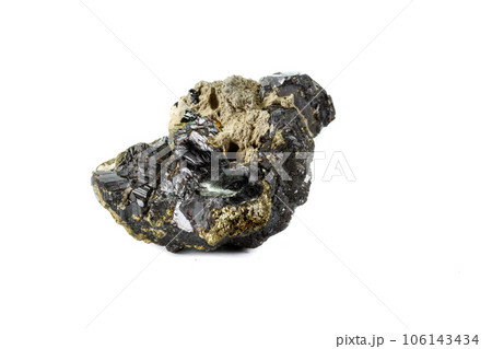 Macro mineral stone  Sphalerite Pyrite on a white background 106143434
