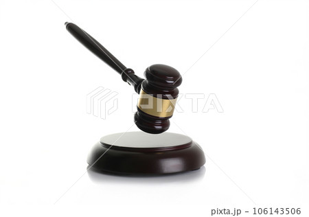 Judge hammer with stand isolated white background 106143506