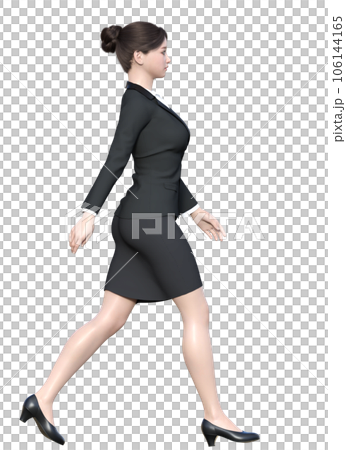 Full-body 3D illustration of a businesswoman walking with a good posture and a light step 106144165
