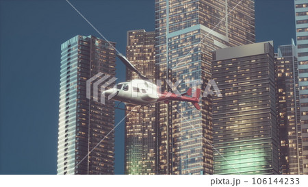 Helicopter flies through center of big city Helicopter flies through center of big city 106144233