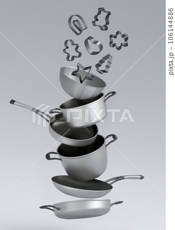 Kitchen appliances and utensils for making breakfast on white background 106144886
