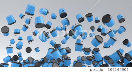 Many of flying plastic cans or buckets on white background. 106144905