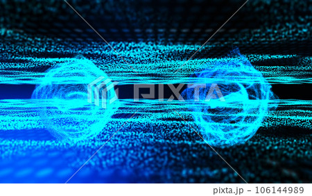 3D abstract digital technology blue light particles network wave on blue background. 106144989