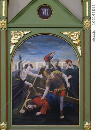 7th Stations of the Cross, Jesus falls the second time, church of Saint Matthew in Stitar, Croatia 106145813
