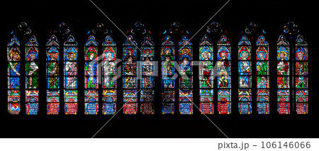 Prophets, stained glass window in the Notre Dame Cathedral, UNESCO World Heritage Site in Paris, France 106146066