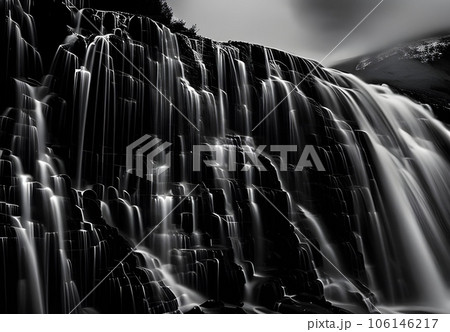モノクロ　アート　背景　滝 106146217