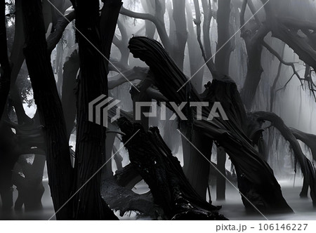 モノクロ　アート　背景　森 106146227