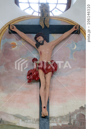 Crucifix in the Church of Assumption of the Virgin Mary in Pokupsko, Croatia Crucifix in the Church of Assumption of the Virgin Mary in Pokupsko, Croatia 106146310