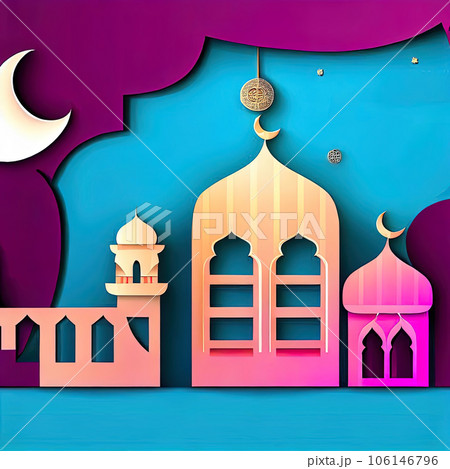 Ramadan Kareem! Vector illustration of abstract paper cut mosque, crescent, pattern, window and street , background or wallpaper. Ramadan Kareem! Vector illustration of abstract paper cut mosque, crescent, pattern, window and street , background or wallpaper. 106146796