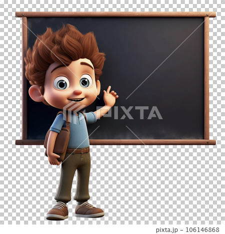Cartoon Boy Standing in Front of Blackboard Cartoon Boy Standing in Front of Blackboard 106146868