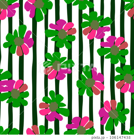 Vintage flowers seamless pattern. Retro groovy floral background. Abstract stylized botanical wallpaper. 106147438