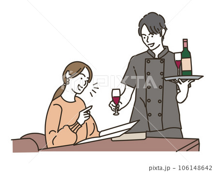 飲食店で働くアジア人の男性と女性のお客 飲食店で働くアジア人の男性と女性のお客 106148642