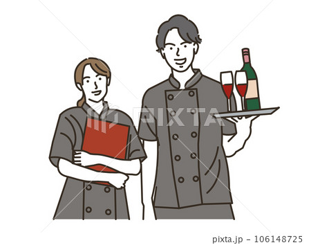 飲食店で働くアジア人の男女の店員 106148725