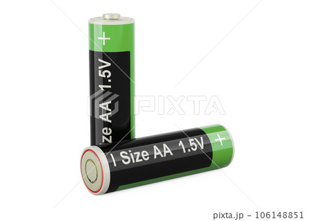 Two Batteries size AA, 3D rendering Two Batteries size AA, 3D rendering 106148851