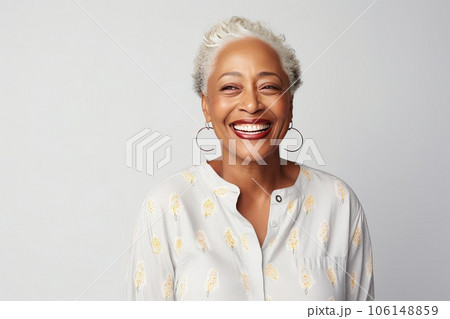 Middle-aged woman with a short gray hairdo. Middle-aged woman with a short gray hairdo. 106148859