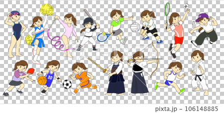 部活　運動部　スポーツ　女の子　イラストセット 106148885