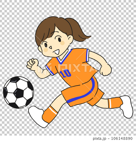 サッカー　部活　運動部　スポーツ　サッカーボールを蹴って走る女の子 106148890