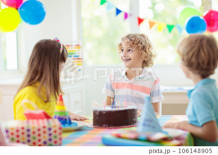 Child birthday party cake. Family with kids. Child birthday party cake. Family with kids. 106148905