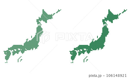 丸いドットの日本地図と四角いドットの日本地図。 106148921