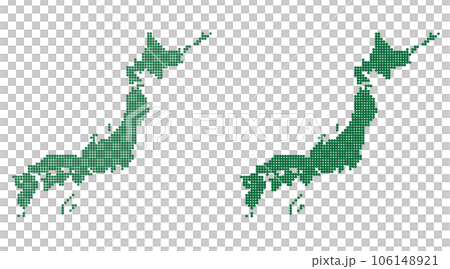 丸いドットの日本地図と四角いドットの日本地図。 106148921