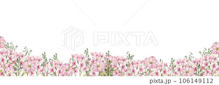 Floral seamless horizontal background. Watercolor illustration of a spring flowers.Perfect for for for wedding invitation, greetings card. 106149112