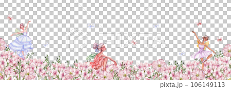 Floral seamless horizontal background. Watercolor illustration of a spring flowers.Perfect for for for wedding invitation, greetings card. 106149113