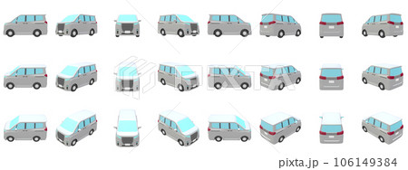 自動車のイラスト素材　デフォルメ　ミニバン　白　24点セット 106149384