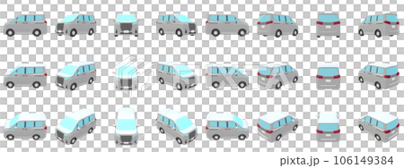 自動車のイラスト素材　デフォルメ　ミニバン　白　24点セット 106149384
