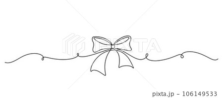 Tied ribbon bow hand drawing one line. Vector stock illustration isolated on white background for design template Christmas, Birthday greeting card, invitation or presentation. Editable stroke. EPS10 Tied ribbon bow hand drawing one line. Vector stock illustration isolated on white background for design template Christmas, Birthday greeting card, invitation or presentation. Editable stroke. EPS10 106149533