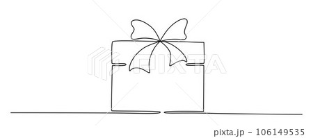 Gift box with bow hand drawing single line. Vector stock illustration isolated on background for design template Christmas, wedding or birthday banner, invitation, greeting card. Editable stroke. Gift box with bow hand drawing single line. Vector stock illustration isolated on background for design template Christmas, wedding or birthday banner, invitation, greeting card. Editable stroke. 106149535