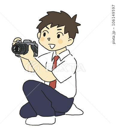 写真部 部活 文化部 カメラを構える男の子 写真部 部活 文化部 カメラを構える男の子 106149597