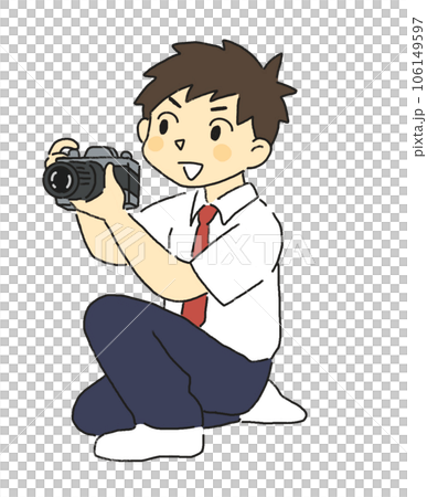 写真部 部活 文化部 カメラを構える男の子 写真部 部活 文化部 カメラを構える男の子 106149597