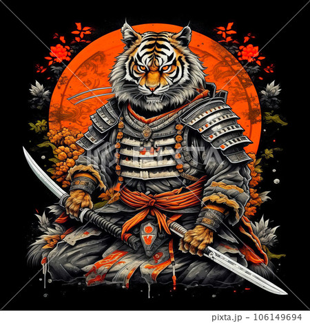 Noble tiger samurai in armor, tiger samurai on guard 106149694