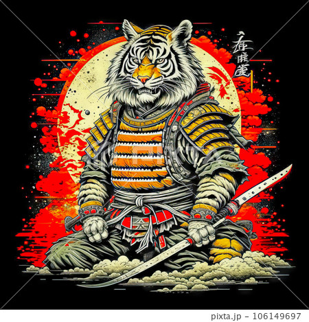 Noble tiger samurai in armor, tiger samurai on guard 106149697