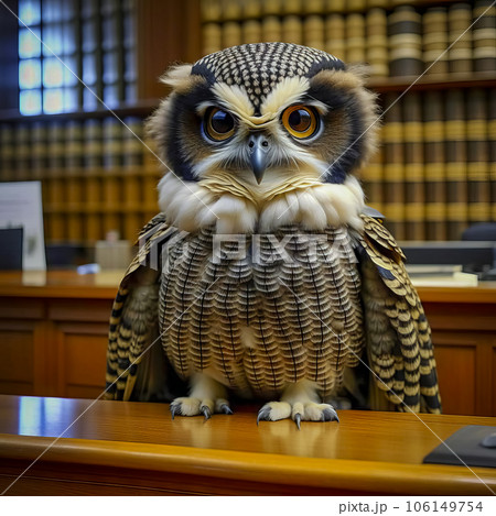 Wise owl - judge in the courtroom 106149754