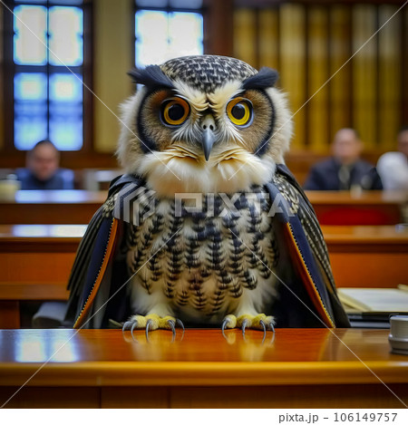 Wise owl - judge in the courtroom Wise owl - judge in the courtroom 106149757