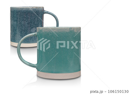 side view two green and white ceramic cup on white background, object, decor, fashion, decoration, kitchen, copy space 106150130