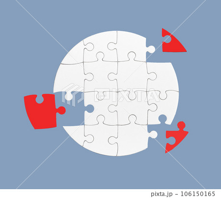 Uniting fragments. Making the puzzle whole again. The missing link. Connecting the jigsaw pieces to form the whole picture. 106150165