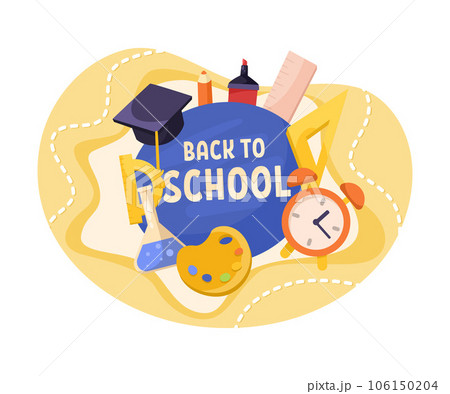 School Objects and Supplies Composition as Back to School Vector Illustration 106150204