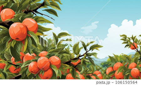 An illustration of an apple tree with ripe fruits, AI 106150564