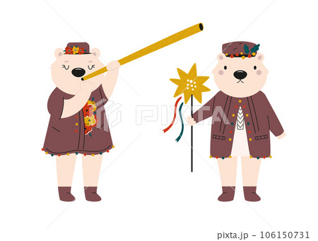 Funny bear characters in traditional Ukrainian clothing. 106150731