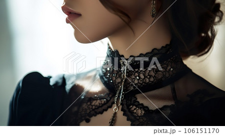 female in lace choker on neck, elegant collar, generative AI 106151170