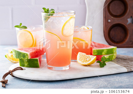 Watermelon lemonade or cocktail, refreshing summer drink Watermelon lemonade or cocktail, refreshing summer drink 106153674