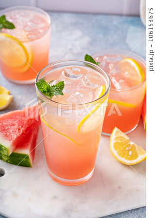 Watermelon lemonade or cocktail, refreshing summer drink 106153675