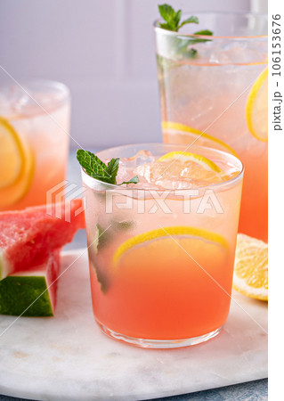 Watermelon and lemon drink, refreshing summer cocktail Watermelon and lemon drink, refreshing summer cocktail 106153676