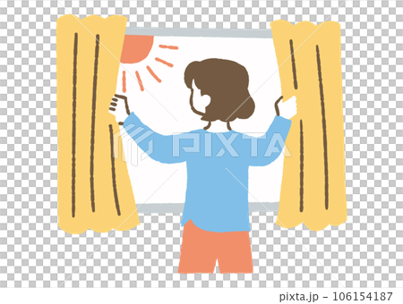 拉開窗簾沐浴陽光的女人_color 106154187